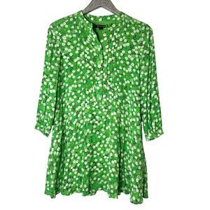 Whistles London Green Cherry Blossom Pintuck Dress